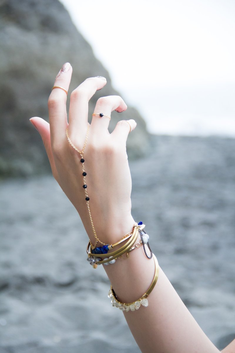 Maleko 细致黑晶链戒 | 天然石.矿石.原矿.限量手工.生日礼物.情人节礼物 - 戒指 - 其他金属 金色