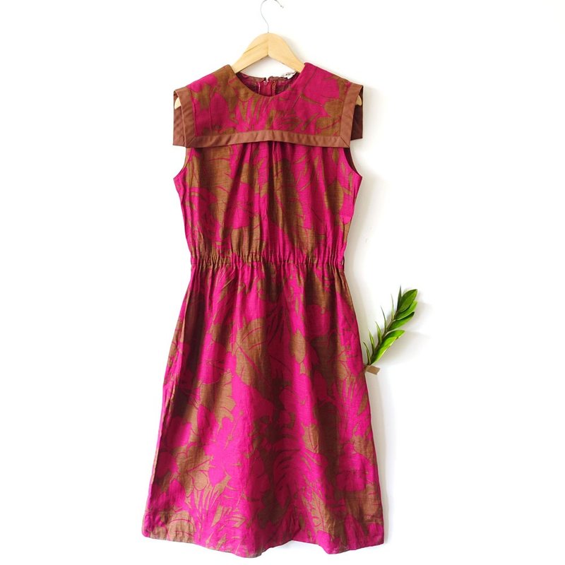 BajuTua /古着/ 复古甜美 红樱桃色水手领背心缩腰洋装 - 洋装/连衣裙 - 其他材质 红色