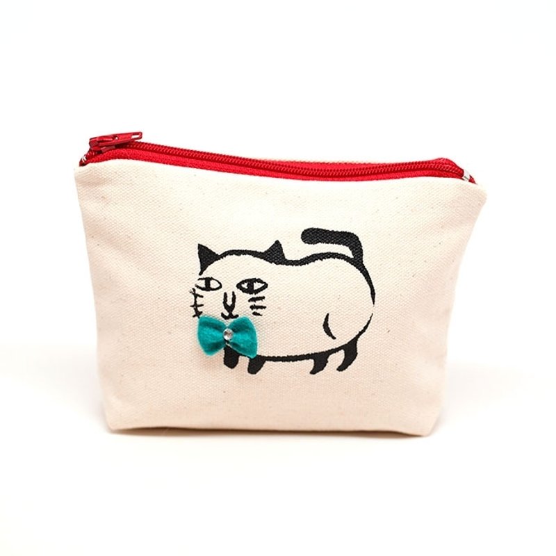 手印 花花猫咪立体帆布包/零钱包 - 化妆包/杂物包 - 其他材质 
