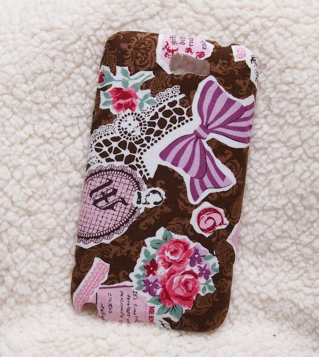 布艺 蝴蝶结与玫瑰手机壳 保护壳  Samsung Galaxy S7 S6 S5 S4 Note7 Note5 Note 4 3 2 Galaxy Mega 6.3 Grand 2 - 手机壳/手机套 - 其他材质 咖啡色