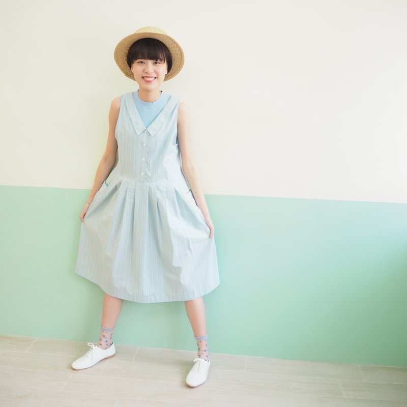 自家设计 - 前后两穿背心浅绿炎夏洋装 - 洋装/连衣裙 - 棉．麻 绿色