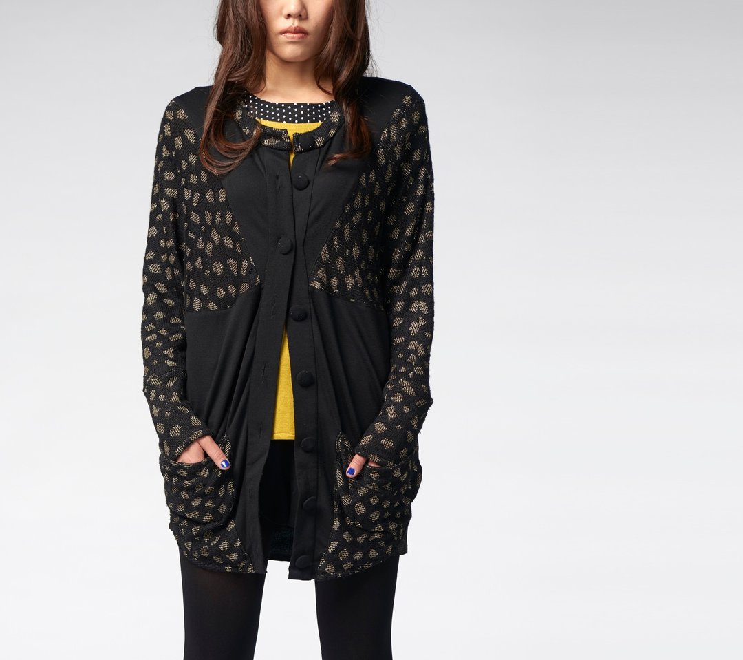 【Coat】圆色块拼接个性外罩_黑底金点 - 女装休闲/机能外套 - 其他材质 黑色