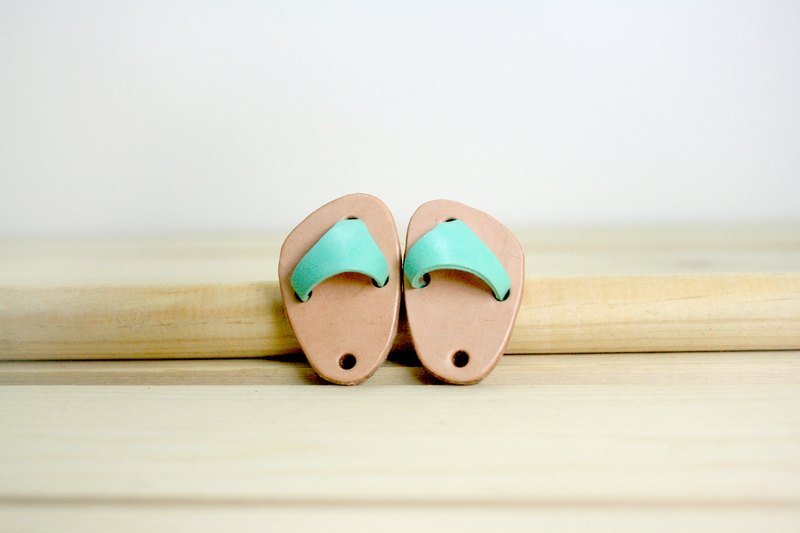 【 LION's 】手工皮革 皮件-- 情侣款 马卡龙迷你夹脚拖鞋钥匙圈 一双 (定制订做) - 吊饰 - 真皮 绿色