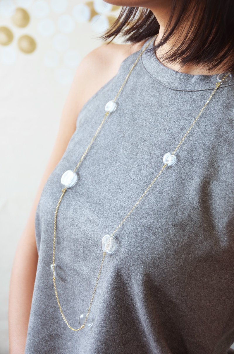 COCO  - 经典款式 扁圆玻璃球 长颈链 ( 可两用 ) - 颈链 - 玻璃 金色