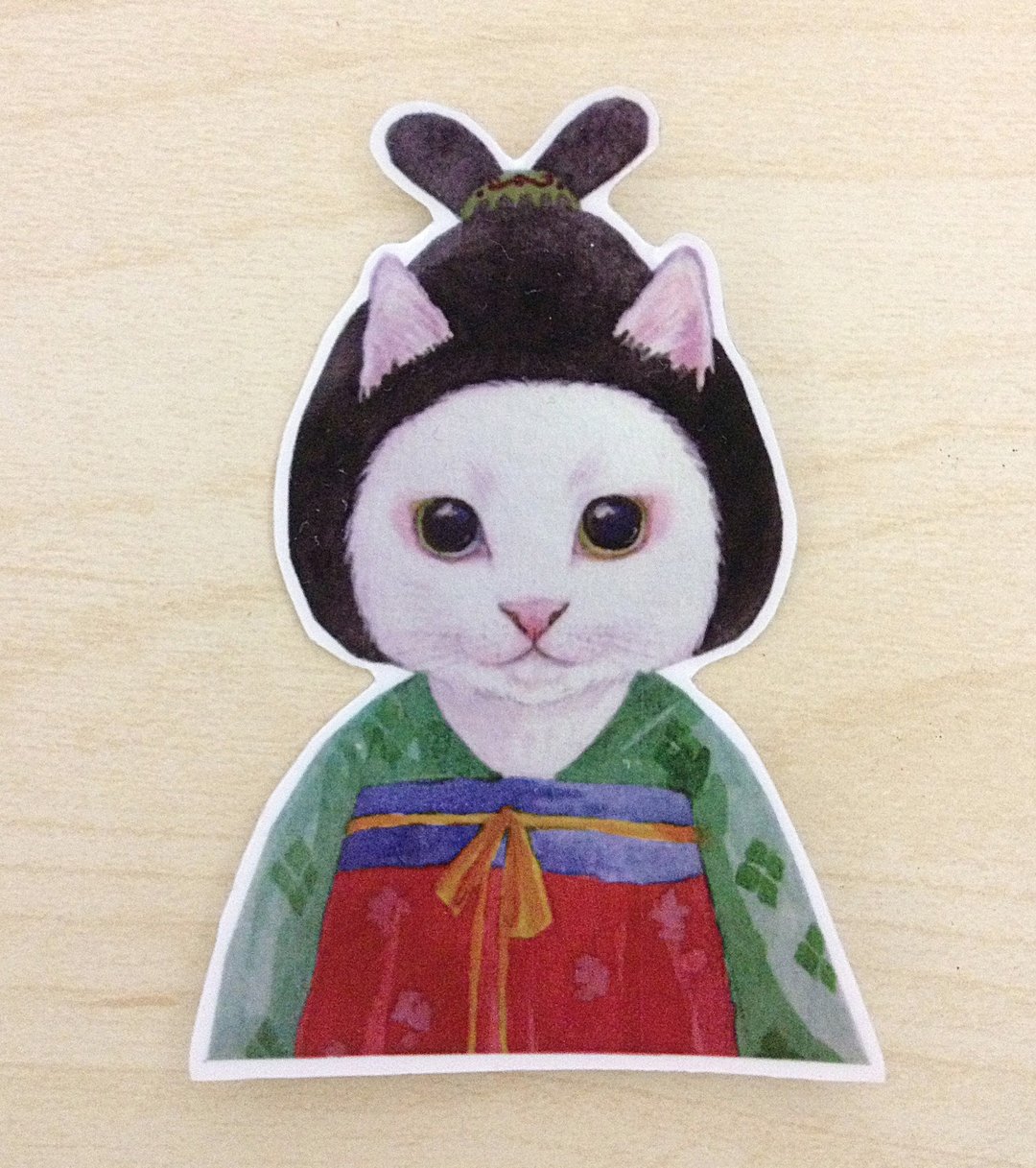 衣着小宠物系列-水彩手绘大唐喵朝仕女猫透明贴纸 - 贴纸 - 纸 红色