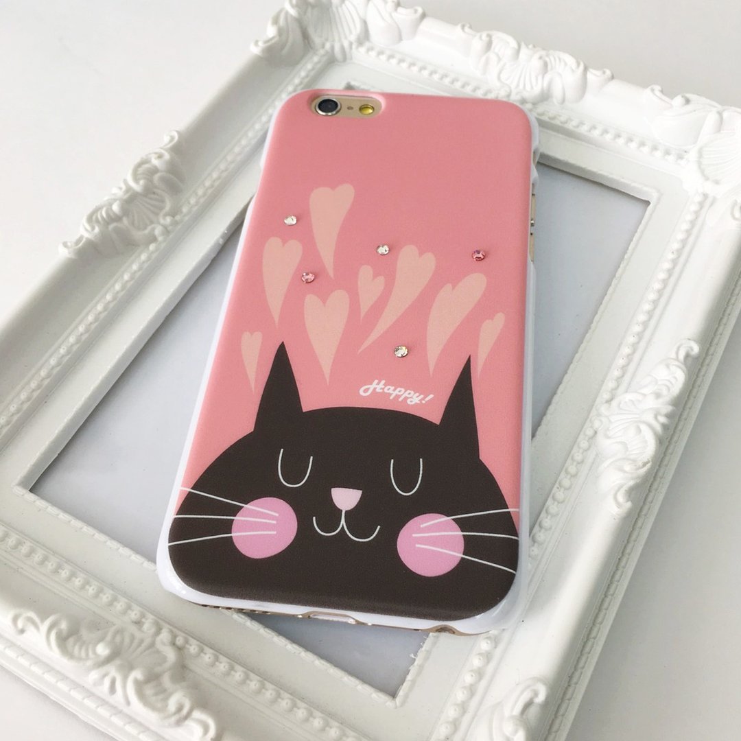 香港原创设计 Swarovski 施华洛水晶 粉红色可爱猫咪 iPhone X,  iPhone 8,  iPhone 8 Plus, iPhone 7, iPhone 7 Plus, iphone 6/6S , iphone 6/6S PLUS, Samsung Galaxy Note 7 透明手机壳 - 手机壳/手机套 - 塑料 粉红色