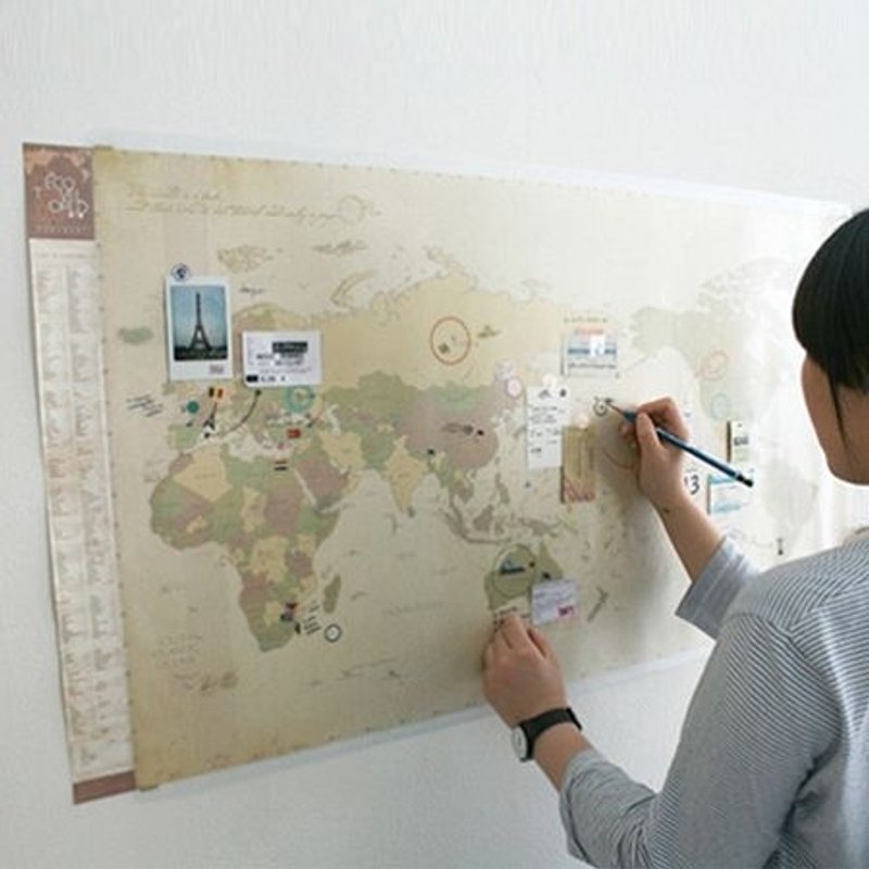 Dessin x Indigo-环游世界记录海报世界地图-vintage(限宅配),IDG78247 - 地图 - 塑料 卡其色