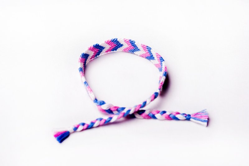 黑蜜马◕‿◕V纹 12股 幸运绳 许愿绳 冲浪绳 幸运手环 编织手环 脚环 手工 定制化 设计  蓝白粉红 马卡龙 - 手链/手环 - 绣线 蓝色