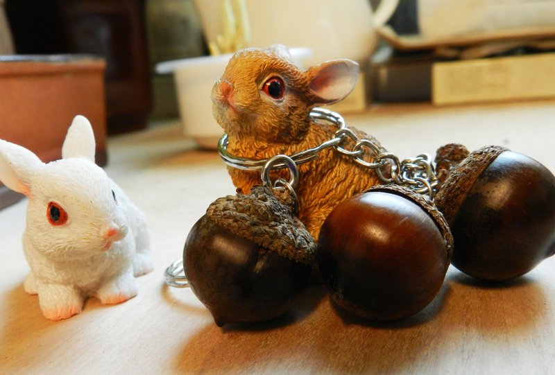 胖胖橡实钥匙圈*1(不含兔子) - 钥匙链/钥匙包 - 植物．花 咖啡色