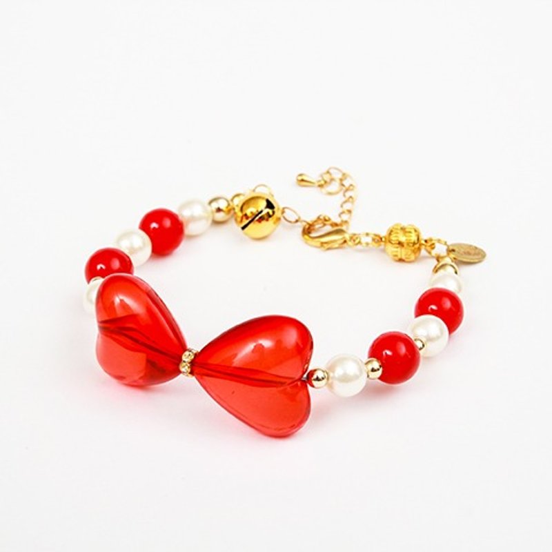 Ella Wang Design 爱心蝴蝶结珍珠项圈-红色 猫咪 项链 项圈 - 项圈/牵绳 - 塑料 红色