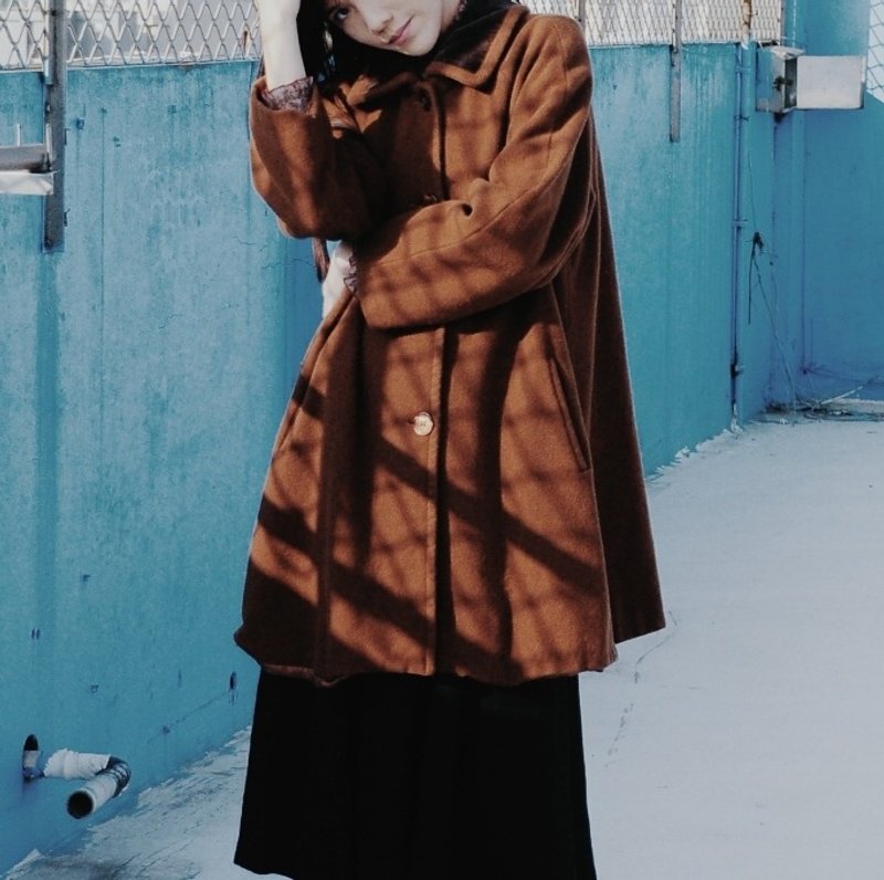 地花古着 / 意大利制 双面薇若妮卡棕啡绒领大衣 - 女装休闲/机能外套 - 其他材质 咖啡色