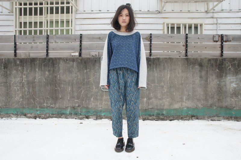 拼接前短后长短毛衣 - 女装针织衫/毛衣 - 其他材质 蓝色