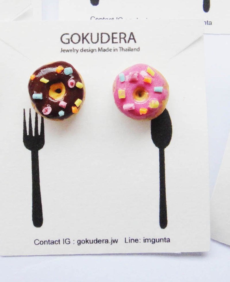 缤纷五颜六色的甜甜圈耳环 - 耳环/耳夹 - 粘土 粉红色