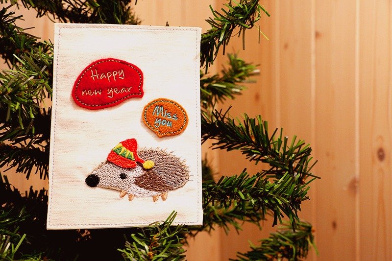 [刺绣明信片－刺猬宝宝过耶诞] 珍藏/礼品/耶诞新年 - 卡片/明信片 - 其他材质 粉红色
