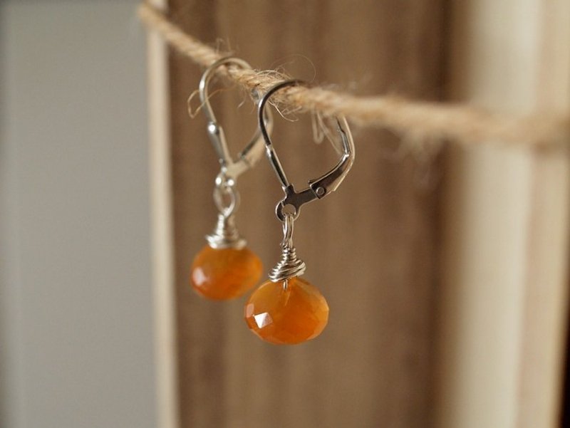 OldNew Lady-纯银宝石系列-橘子色玉髓耳环 - 耳环/耳夹 - 宝石 橘色