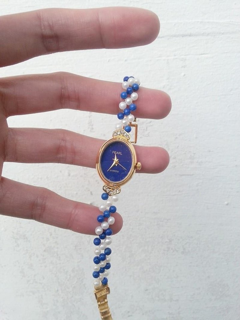 【Lost and find】青金石 强光珍珠 手链表 - 女表 - 宝石 蓝色