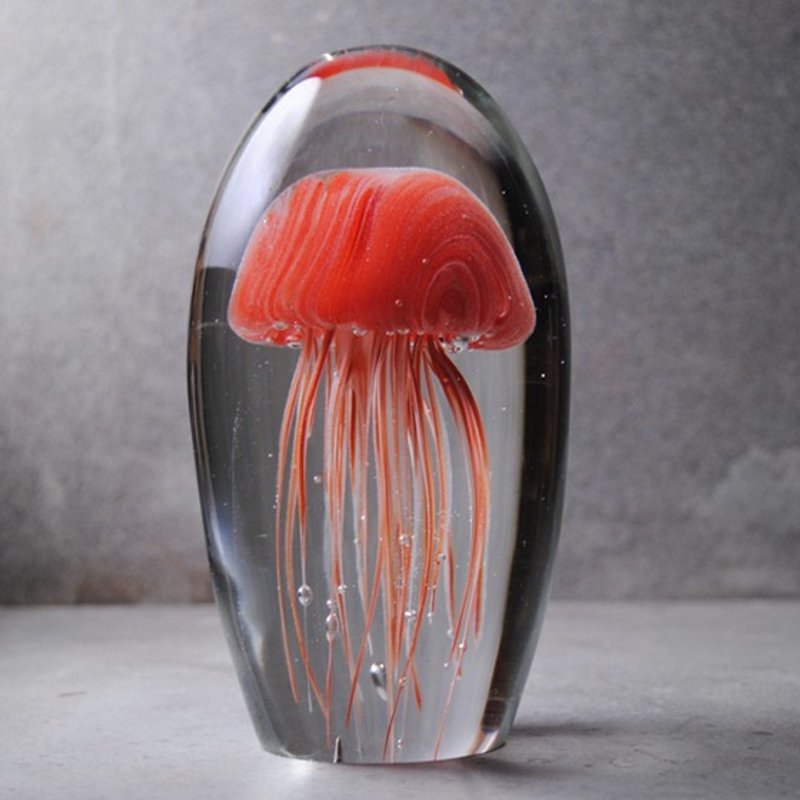 (珊瑚红)16cm【景观玻璃水母摆饰】Jellyfish 阿凡达室内水母夜光琉璃刻字礼物 水母手工艺术品 - 酒杯/酒器 - 玻璃 红色