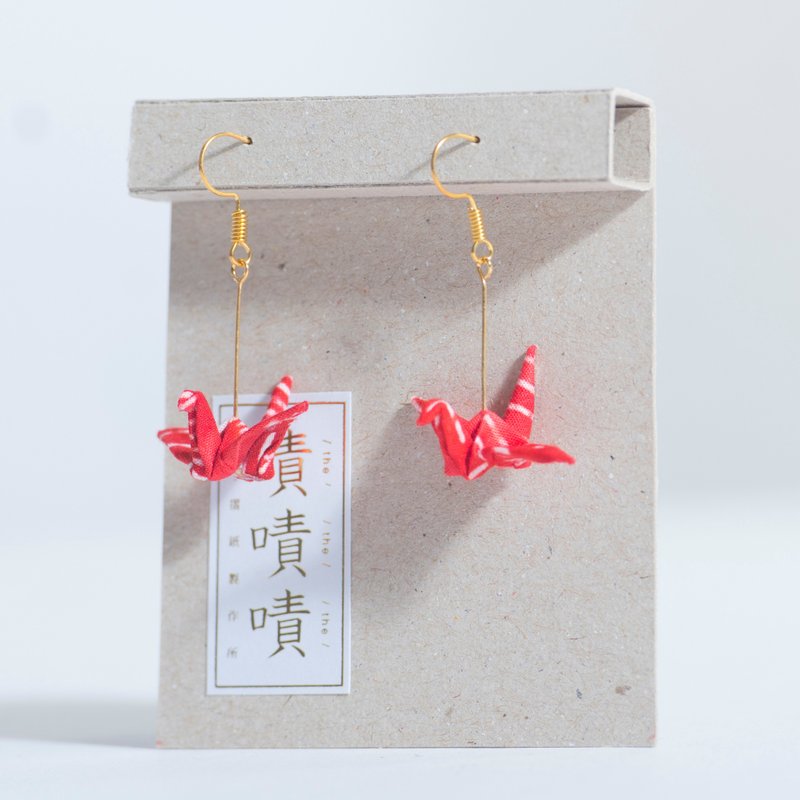 \鹤鹤成双/ 折纸耳环_蜡染红 - 耳环/耳夹 - 其他材质 红色