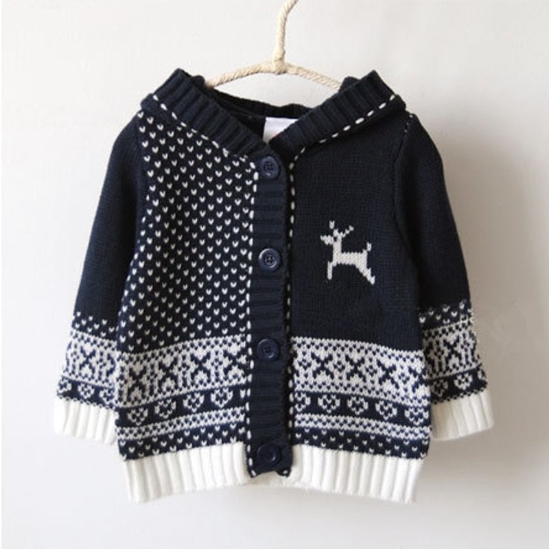 日安朵朵 / 北欧神话～海军蓝麋鹿宝宝针织外套(S号 6-12M) - 其他 - 其他材质 蓝色