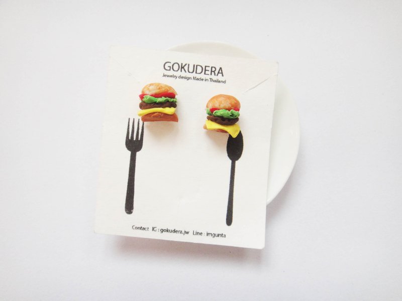 汉堡小耳环 - 耳环/耳夹 - 粘土 橘色