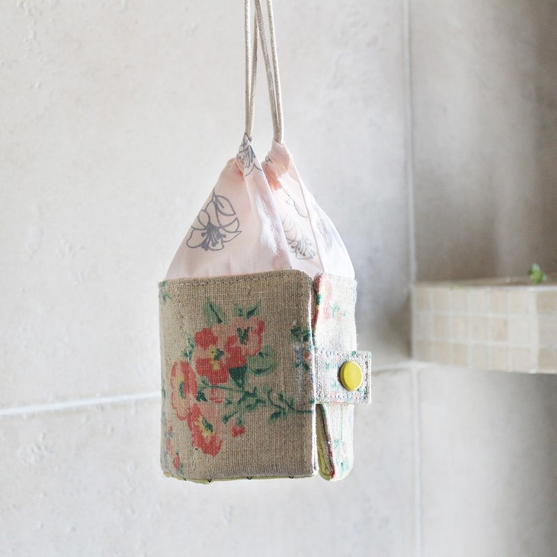 Travel Kit POUCH 小瓶收纳包 旅行装或精油 亚麻春日粉色花 - 其他 - 棉．麻 