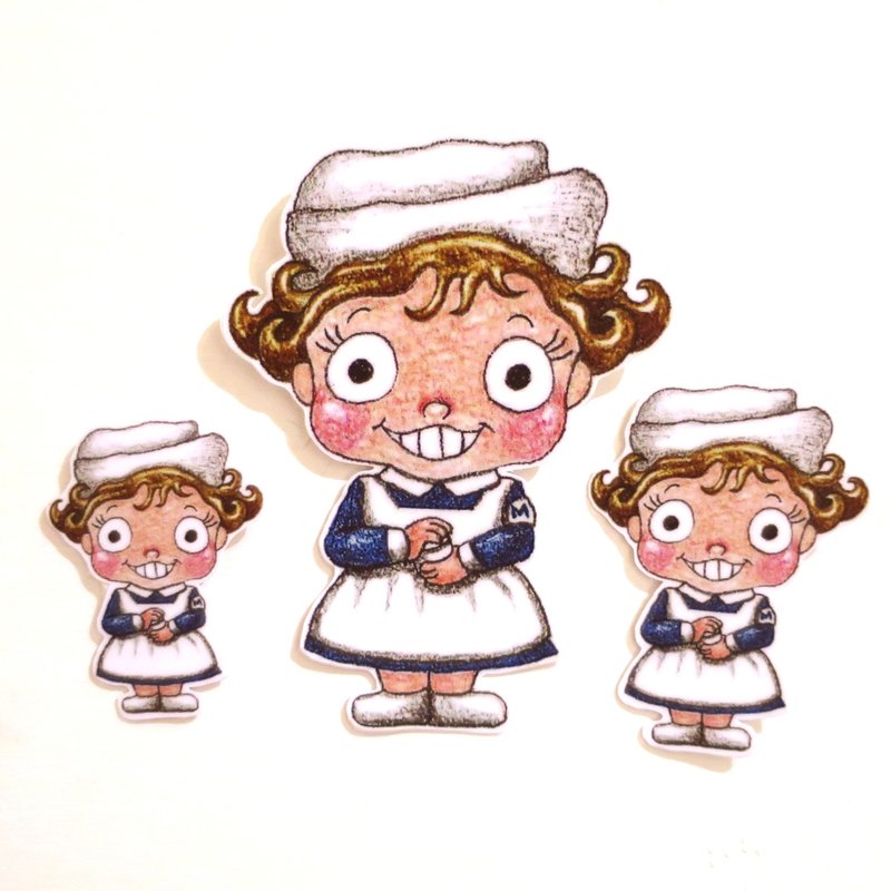 色铅笔手绘傻呼呼公仔娃娃防水贴纸--傻呼呼曼秀雷敦小护士3入(编号4) - 贴纸 - 纸 蓝色
