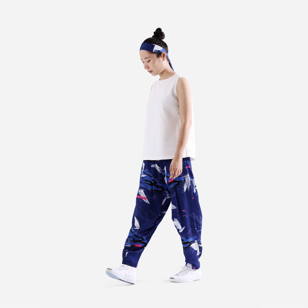 靛蓝色数码印花哈伦裤 - 女装长裤 - 其他材质 蓝色