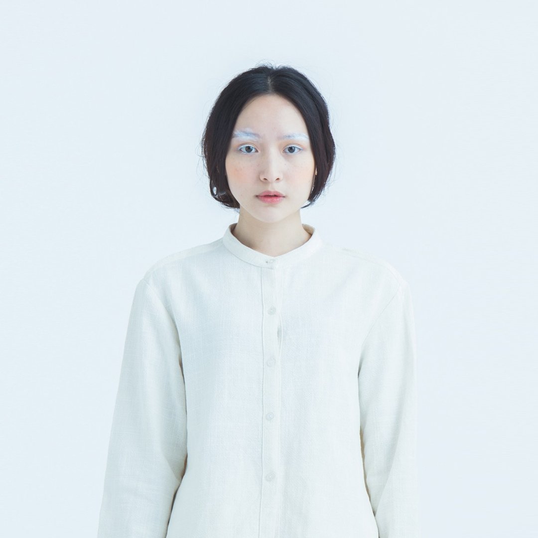 棉麻裂边设计小企领衬衫 - 女装衬衫 - 棉 白色