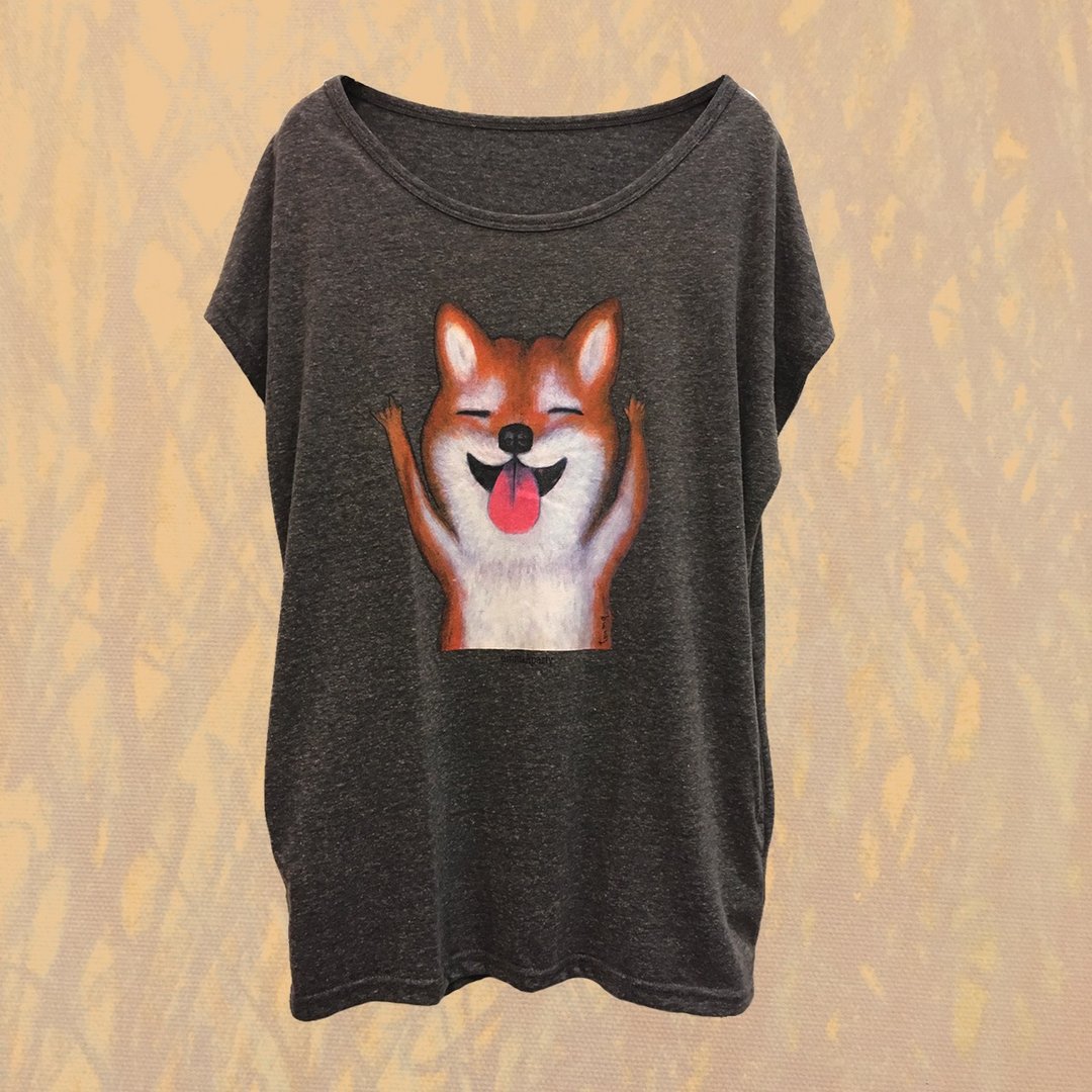 emmaAparty插画长版T柴犬ROCKER - 女装 T 恤 - 棉 灰色