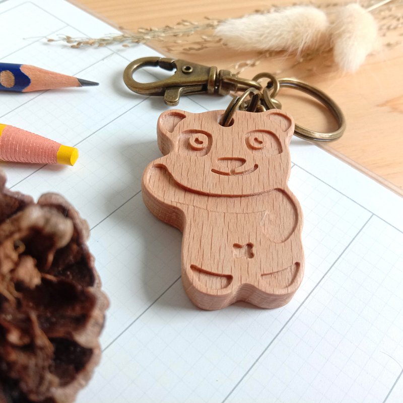 【定制化礼物】可爱动物系列/ Hello熊钥匙圈 生日圣诞情人 礼物 - 钥匙链/钥匙包 - 木头 咖啡色