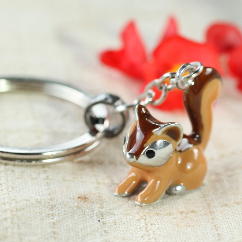 《Dear Deer》奶油松鼠宝宝珐琅钥匙圈 - 钥匙链/钥匙包 - 其他金属 咖啡色