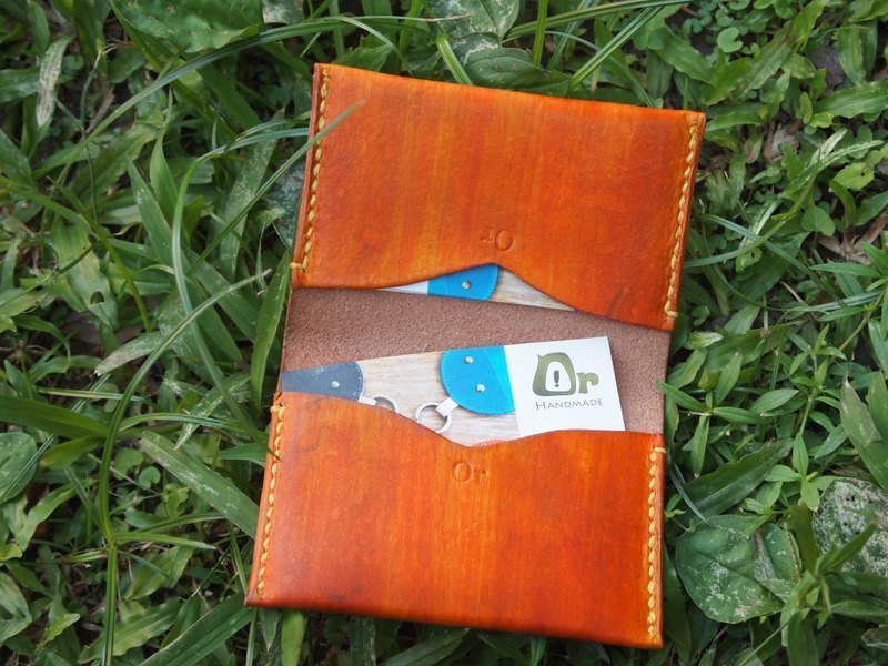 橘黄刷色双层名片夹Leather Business Card Holder - 名片架/名片座 - 真皮 