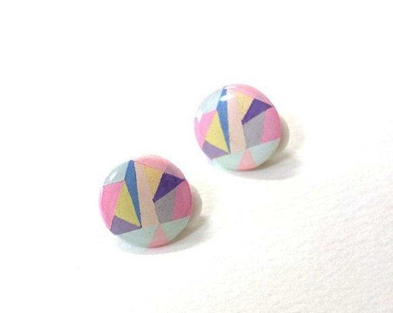 粉嫩色系马赛克 夹式耳环 - 耳环/耳夹 - 塑料 粉红色