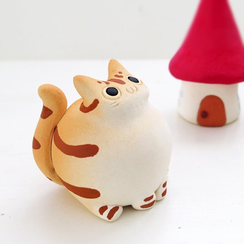 Cat figurine of Ceramics "The osuwari round body tabby-cat" - 摆饰 - 其他材质 橘色