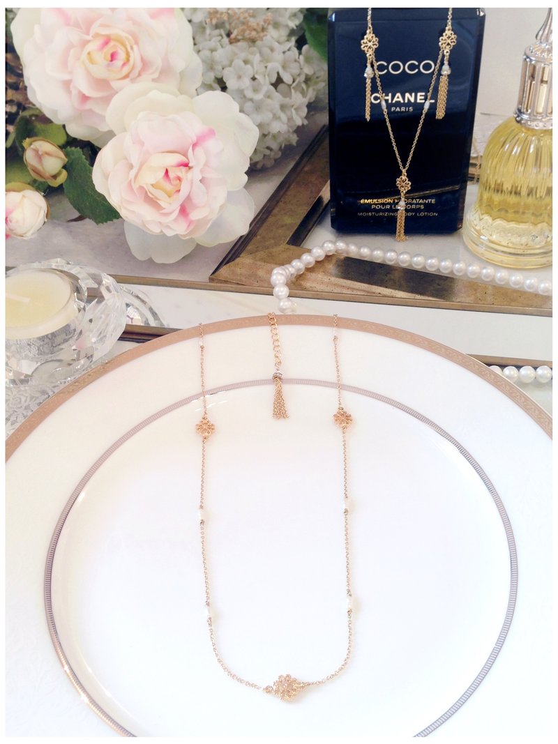 ∴Minertés=古典金镶花·珍珠·镀金色锁骨项链=∴ - 项链 - 宝石 金色