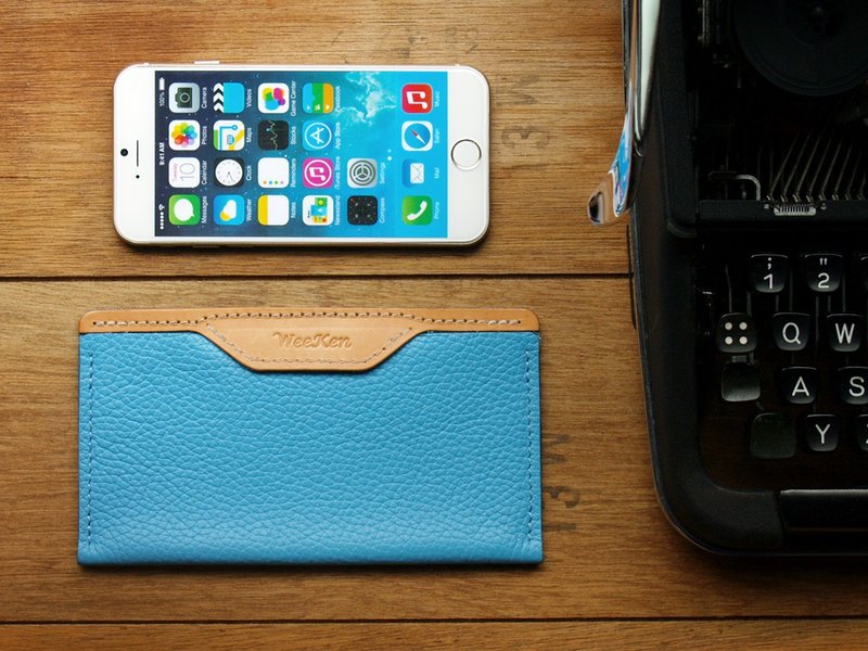 [ WeeKen 维肯 ] iPhone 6 - Sky Blue 手工真皮手机保护套 - 侧开夹扣型 (免费定制化刻印英文名) - 其他 - 真皮 蓝色