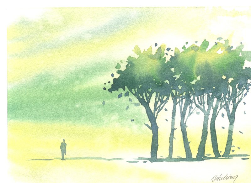 “疗愈系树林系列1-73”水彩手绘限量版明信片/贺卡 - 卡片/明信片 - 纸 绿色