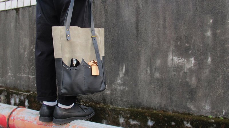 sample leather X 漾品 英伦牛津麂皮手提包 手工 机缝 托特包 MIT ‘设计款’ - 手提包/手提袋 - 真皮 黑色