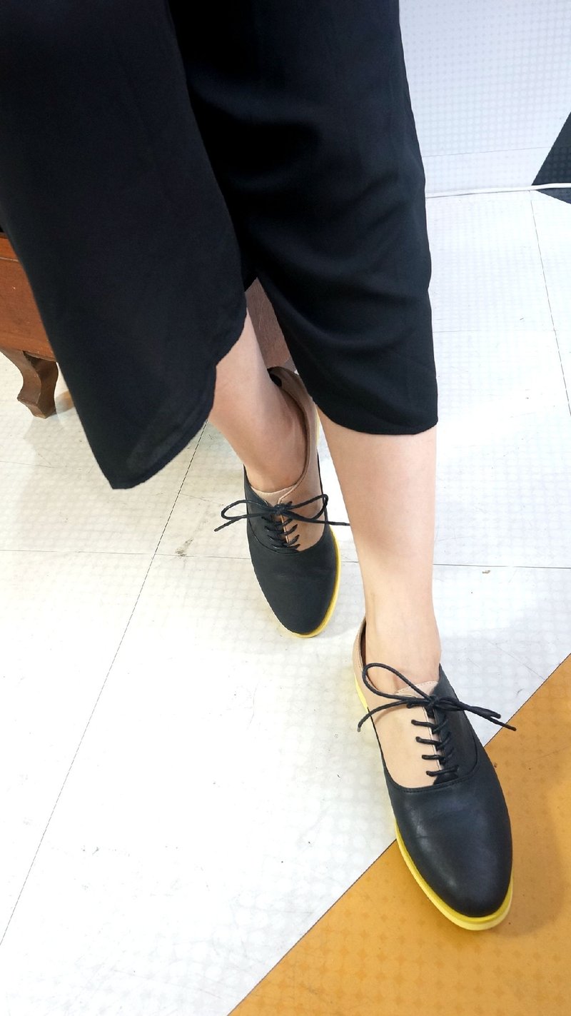 #824# 轻轻把门带上只留下脚步声 轻柔拚色牛津  奶茶/黑 - 女款休闲鞋 - 真皮 黑色