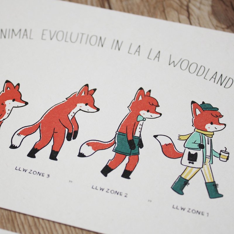 ↟↟ 明信片 - "动物进化论" - 卡片/明信片 - 纸 多色