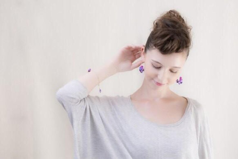 紫花地丁环形耳针耳环 - 耳环/耳夹 - 其他金属 