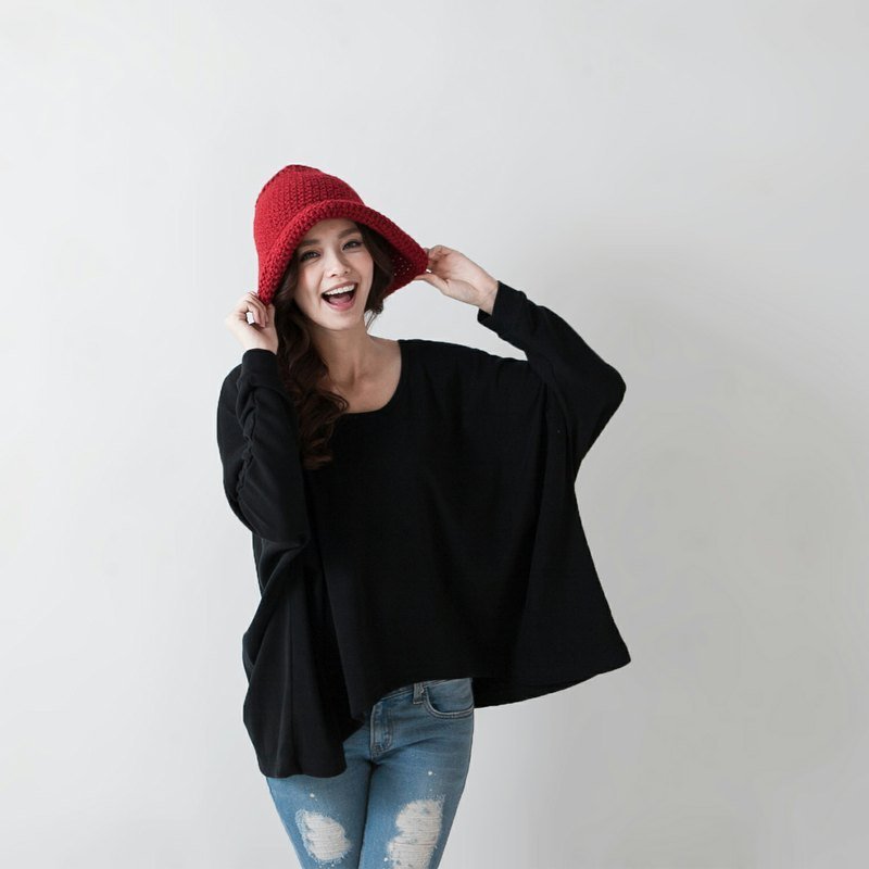 ◆ SUMI PLUS＋手作系列。弹性不对称飞鼠袖上衣_ ◆ 3AF040_黑 - 其他 - 棉．麻 黑色