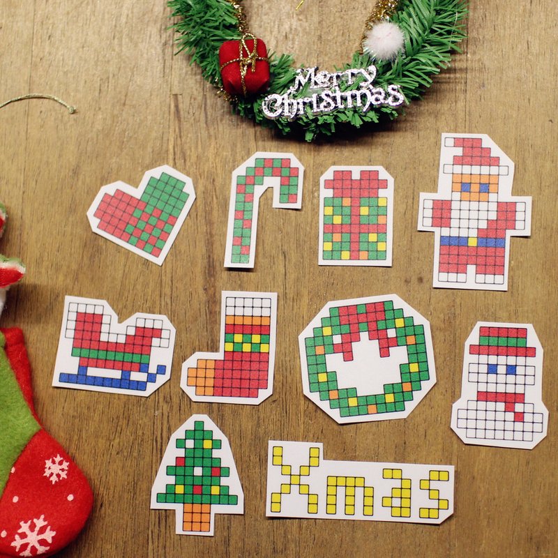 <文具控>交换礼物-圣诞方块贴纸包/小资5入组‬ ‎手帐贴纸 装饰贴纸 雾面防水材质 - 贴纸 - 纸 多色