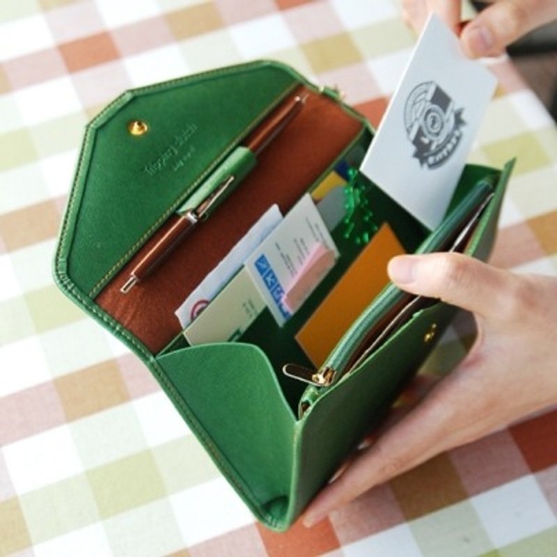 【牛一水佘】韩国Play obje Tripping Clutch ver.2 皮革 多功能收纳 钱包 手机包 护照包 - forest green 森林绿 - 相机包/相机袋 - 真皮 绿色