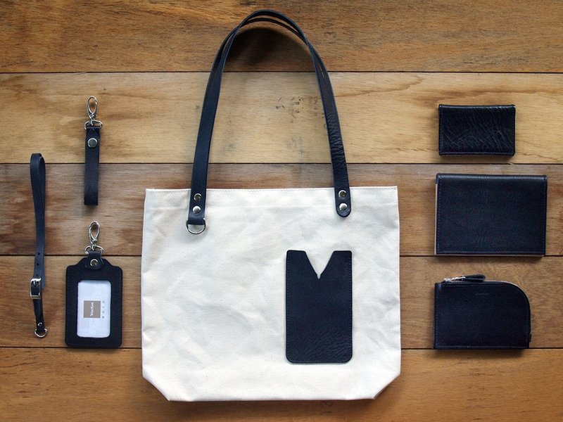 [ WeeKen 维肯 ] Harley Black 手工真皮帆布包 / 托特包 (免费定制化刻印英文名) - 手提包/手提袋 - 真皮 黑色