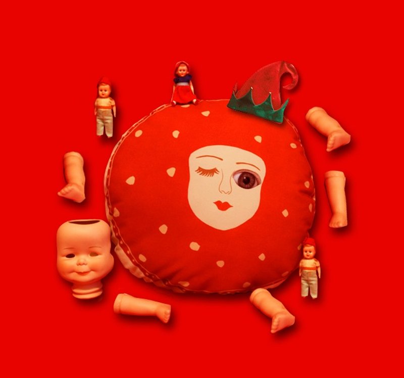 Lily Lily原创抱枕 逃跑蘑菇脸 创意帆布腰枕靠垫趣味异形玩具礼物 - 枕头/抱枕 - 其他材质 红色