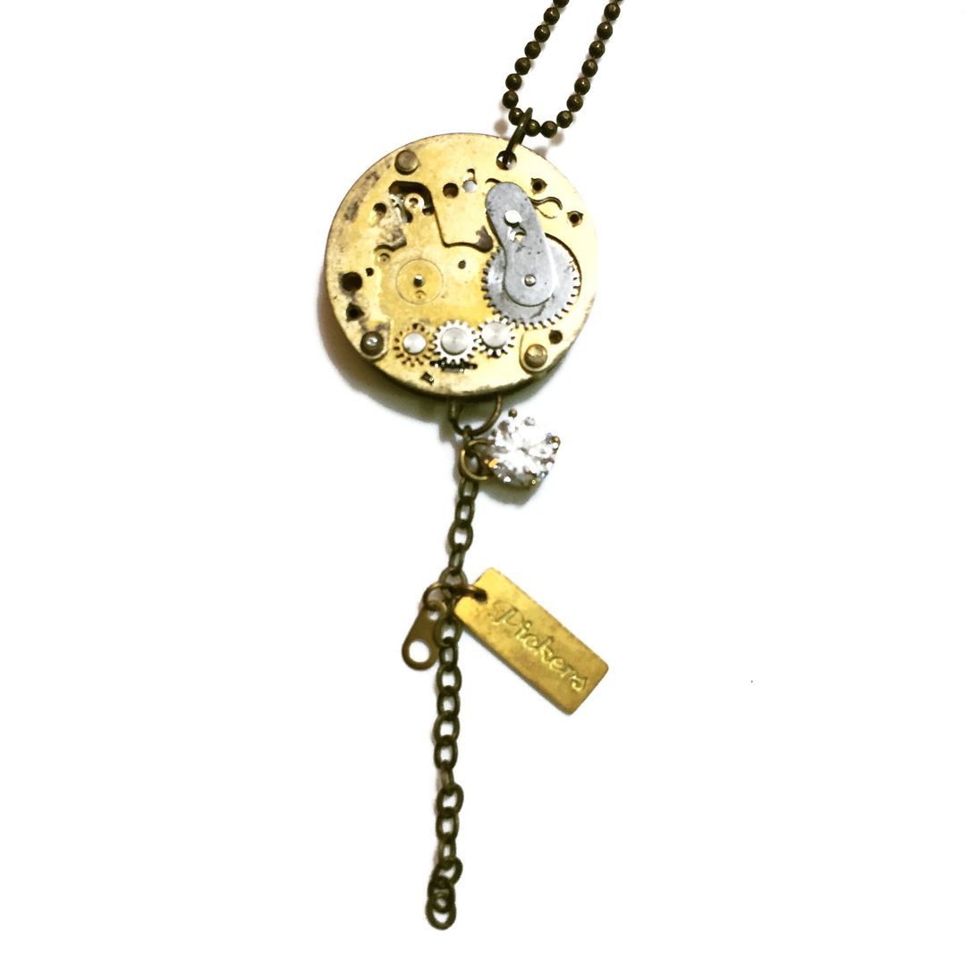 1960 Steampunk蒸汽庞克风格 垂吊式锆石项链 - 项链 - 纸 金色