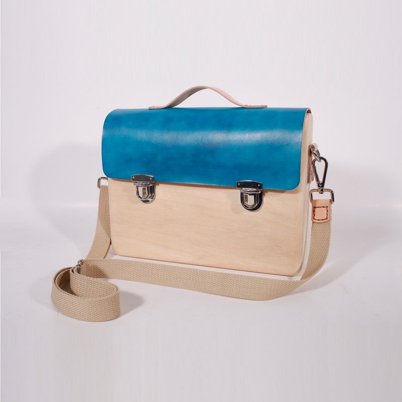 迷你 手造木制公事包 / 公文包 / 木包 / 木包包 / 木袋 / ipad包包 (蓝色) - 侧背包/斜挎包 - 木头 蓝色