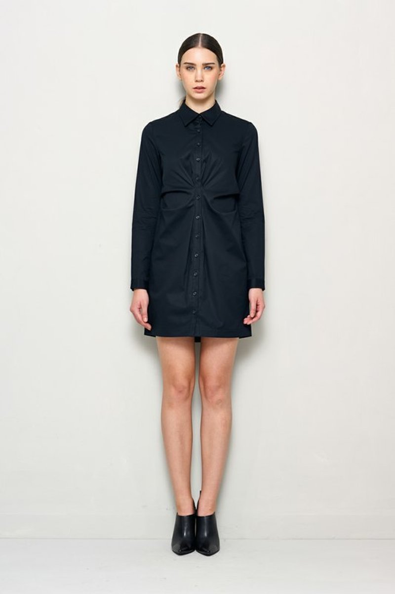 腰间立裁抓褶衬衫洋装 - 洋装/连衣裙 - 其他材质 黑色