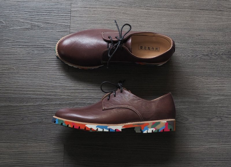 爱花手工德彼鞋-棕红色牛皮彩色鞋底 - 男款休闲鞋 - 纸 红色